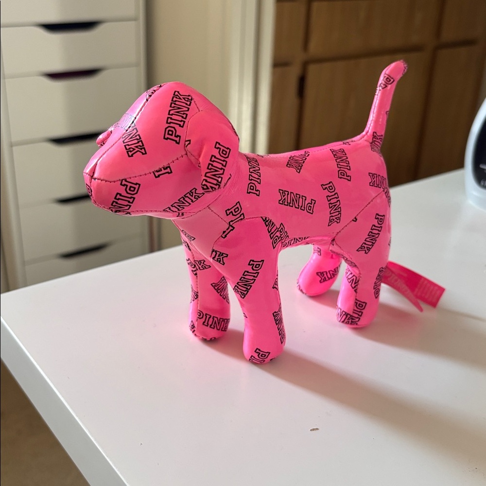 Nwt Victoria's Secret pleather PINK Dog Figurine plush collectable neon